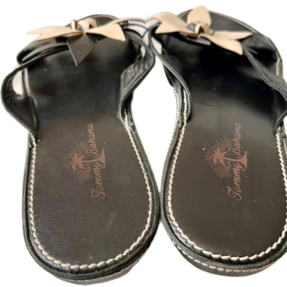 Tommy Bahama All Leather Flower Slides Sandals - Brown/White - 9M - Picture 5 of 9